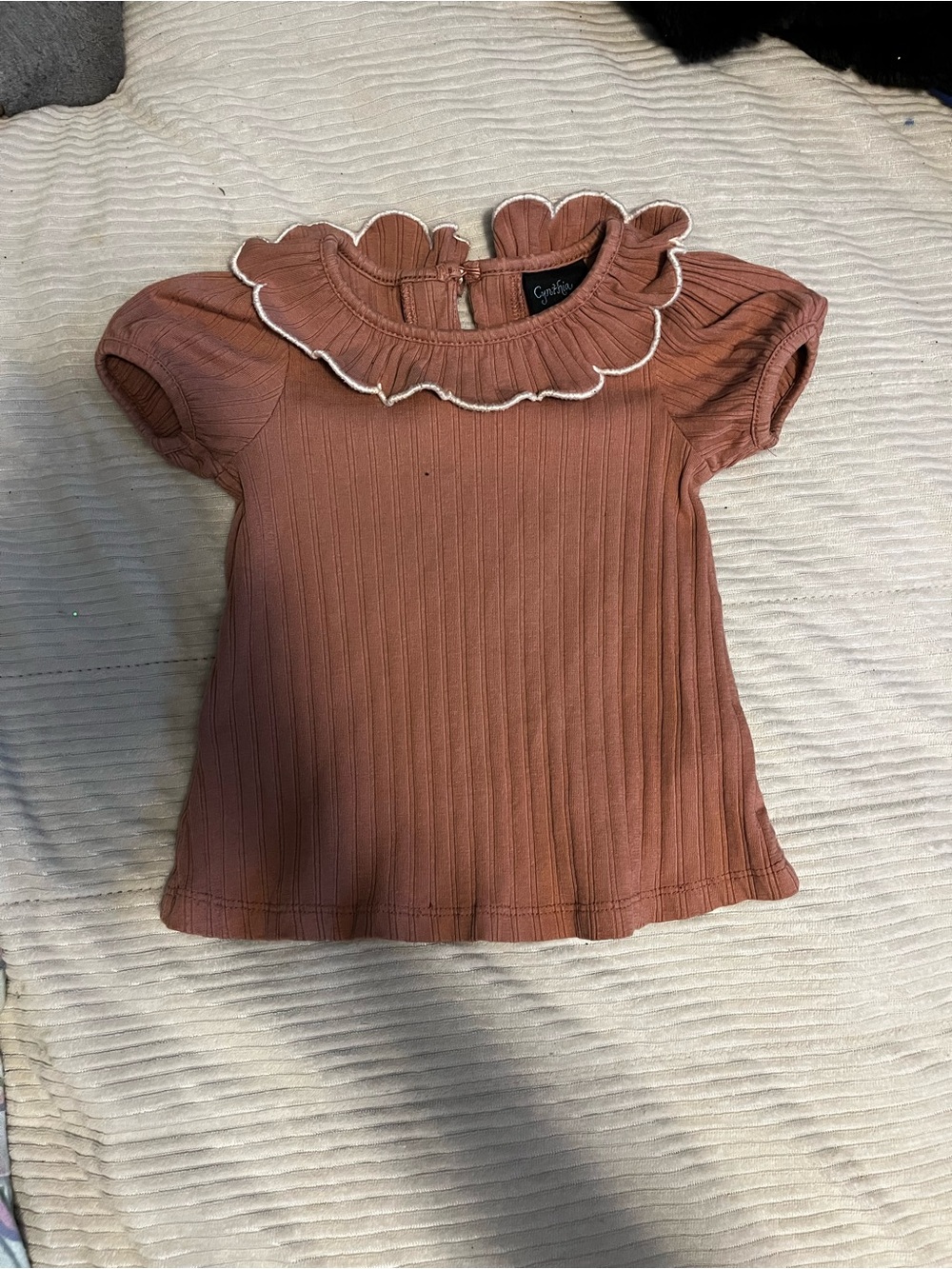 Cynthia Rowley Rust Ruffle Collar Short Sleeve Top